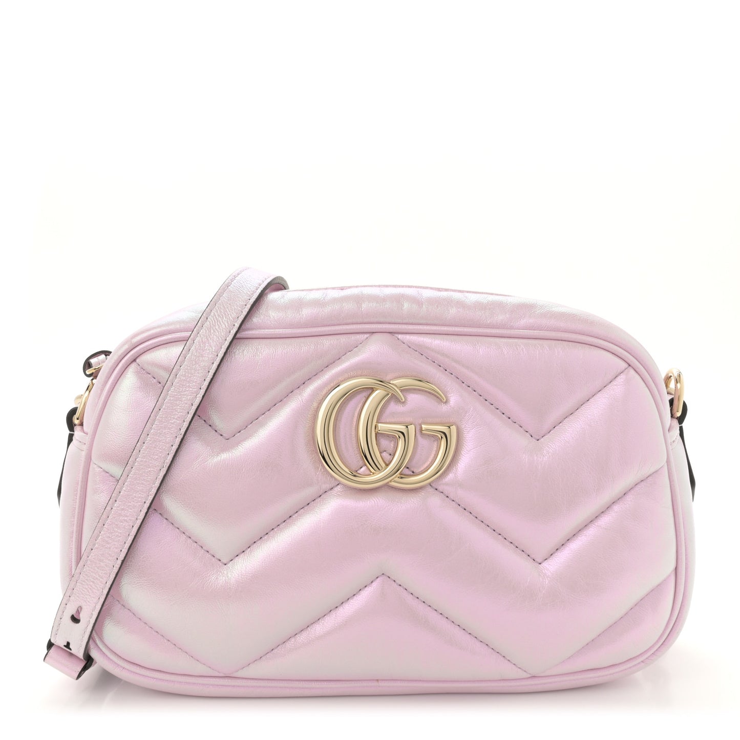 Iridescent Nappa Chevron Matelasse Small GG Marmont Chain Shoulder Bag Iridescent Escape Pink