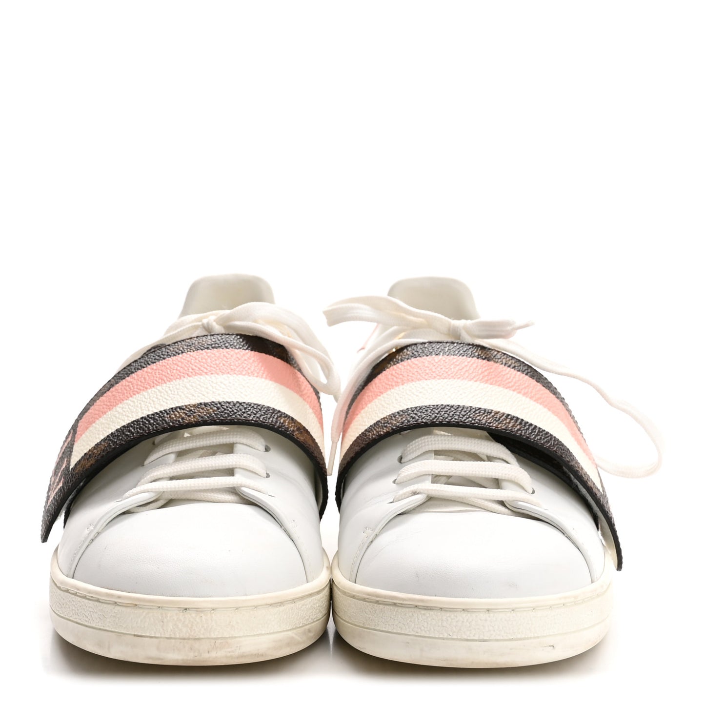Calfskin Monogram Striped Frontrow Sneakers 38.5 White