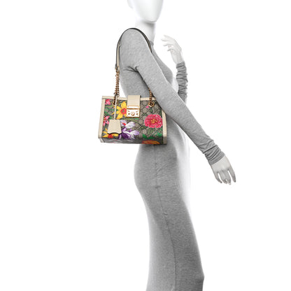 Gucci GG Supreme Monogram Flora Textured Calfskin Small Padlock Tote Beige Ebony Multicolor Mystic White 2 of 14