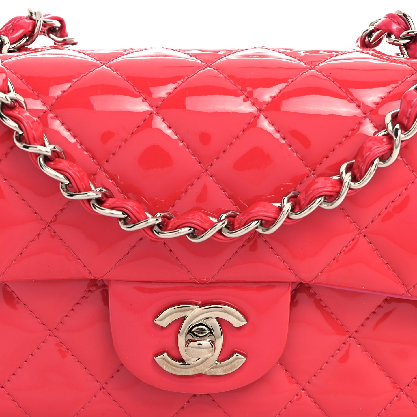 Patent Calfskin Quilted Mini Rectangular Flap Pink