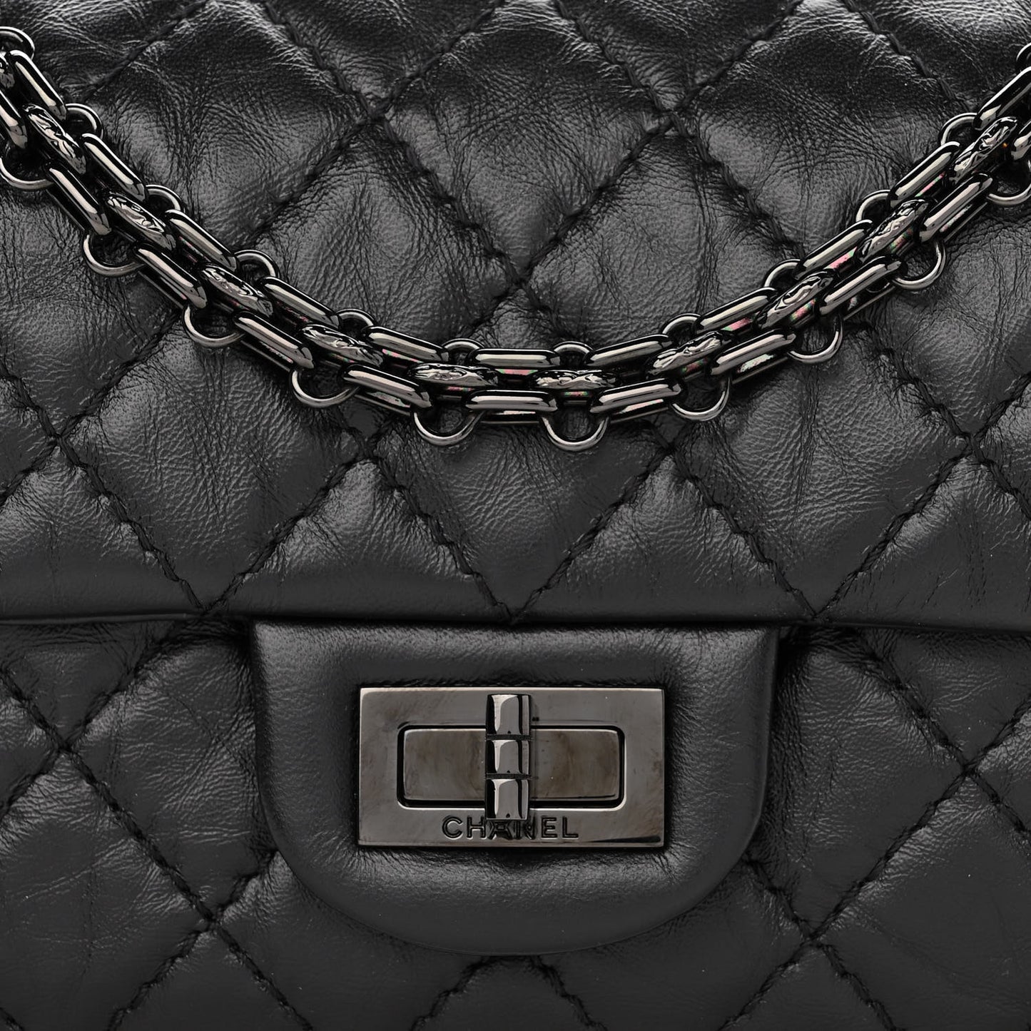 Aged Calfskin Quilted 2.55 Reissue Mini Flap So Black