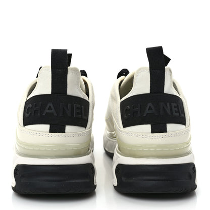 Chanel Velvet Calfskin Mixed Fibers CC Sneakers 37.5 Ivory Black 5 of 9