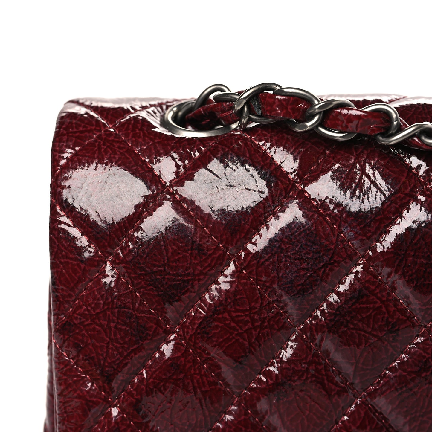 Patent Calfskin Quilted Medium Double Flap Burgundy