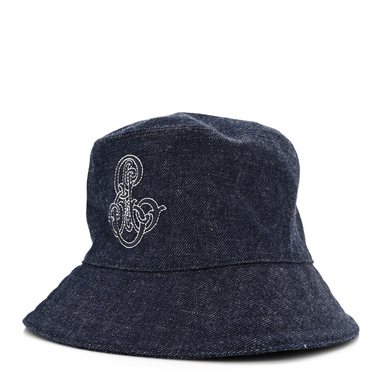 Hermes Cotton Denim Embroidered Harper Emile Bucket Hat 56 Indigo 1 of 8