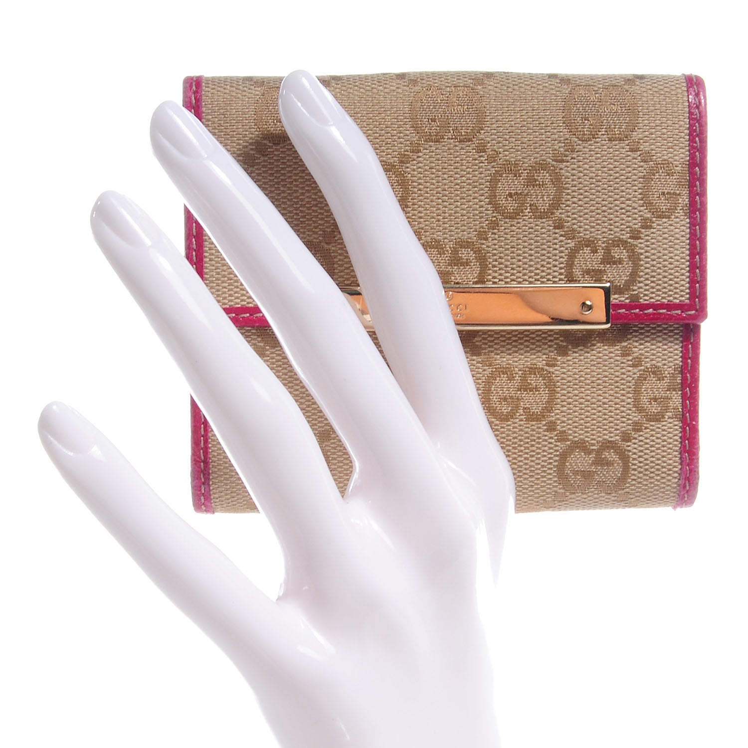 Gucci Monogram Metal Bar French Flap Wallet Pink 2 of 9
