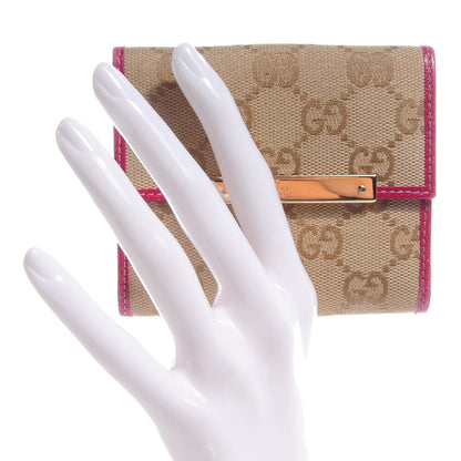 Gucci Monogram Metal Bar French Flap Wallet Pink 2 of 9