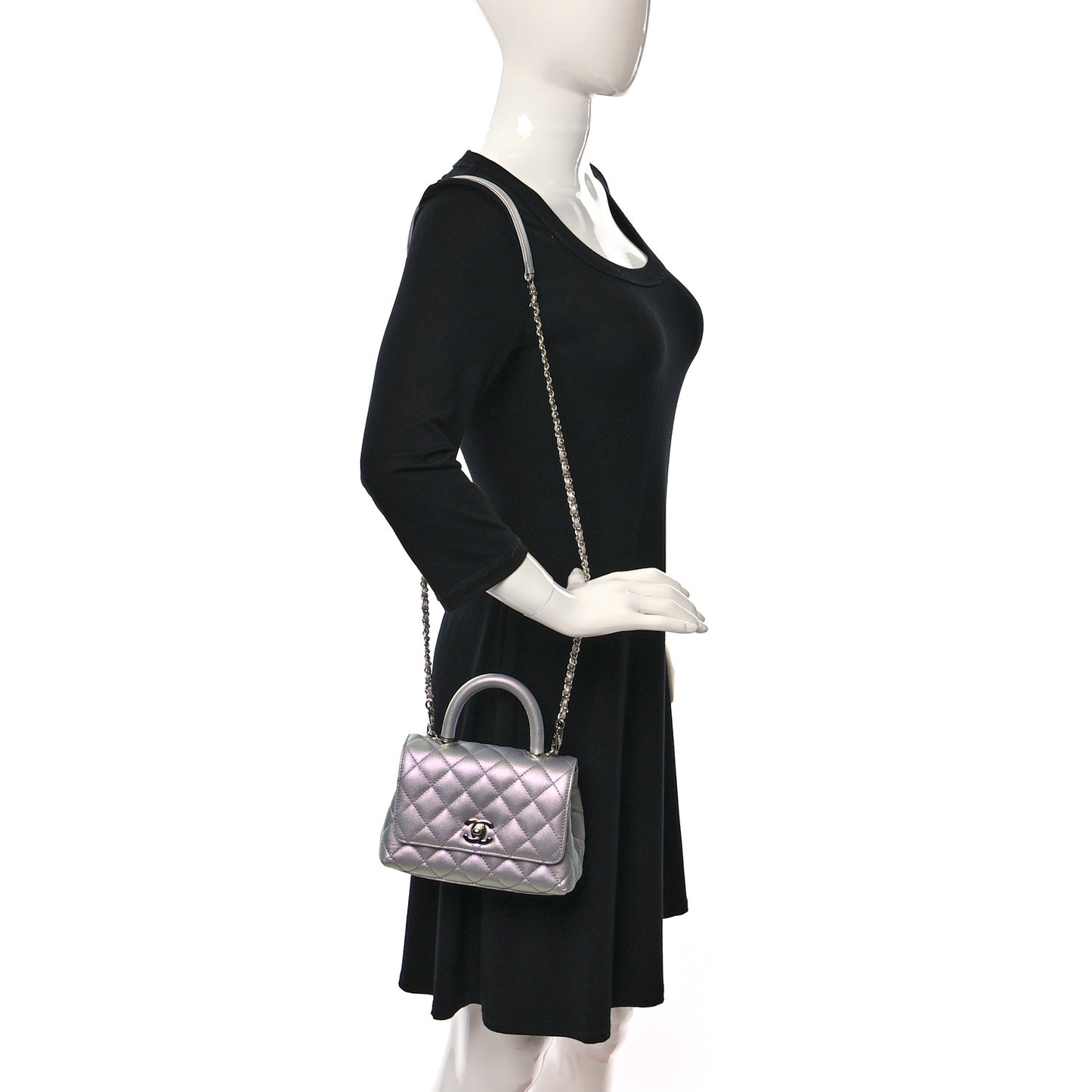 Iridescent Caviar Quilted Extra Mini Coco Handle Flap Purple