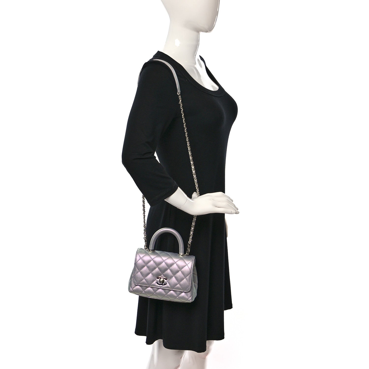 Chanel Iridescent Caviar Quilted Extra Mini Coco Handle Flap Purple 2 of 11