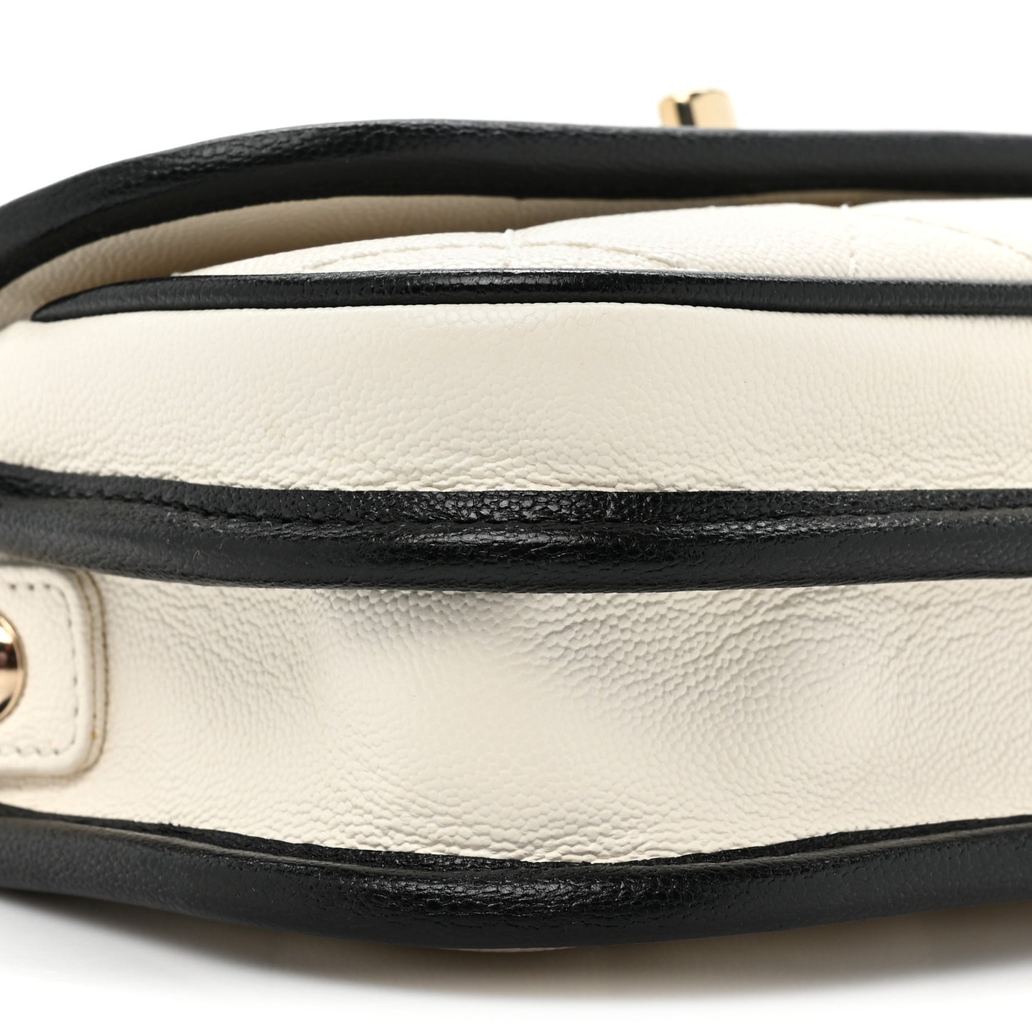 Caviar Quilted Mini Round Messenger Flap White Black