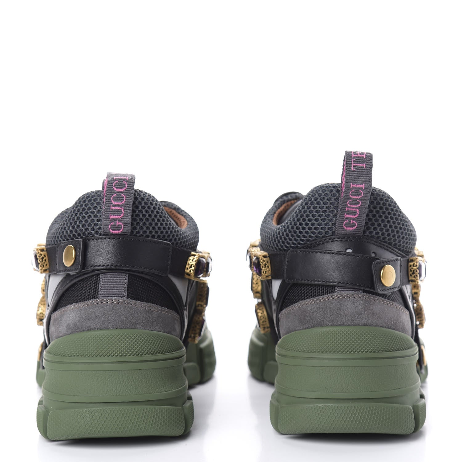 Gucci X SEGA Mesh Suede Calfskin Removable Crystals Flashtrek Sneakers 39.5 Loess Black Olive Green 7 of 10