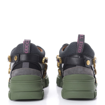 Gucci X SEGA Mesh Suede Calfskin Removable Crystals Flashtrek Sneakers 39.5 Loess Black Olive Green 7 of 10