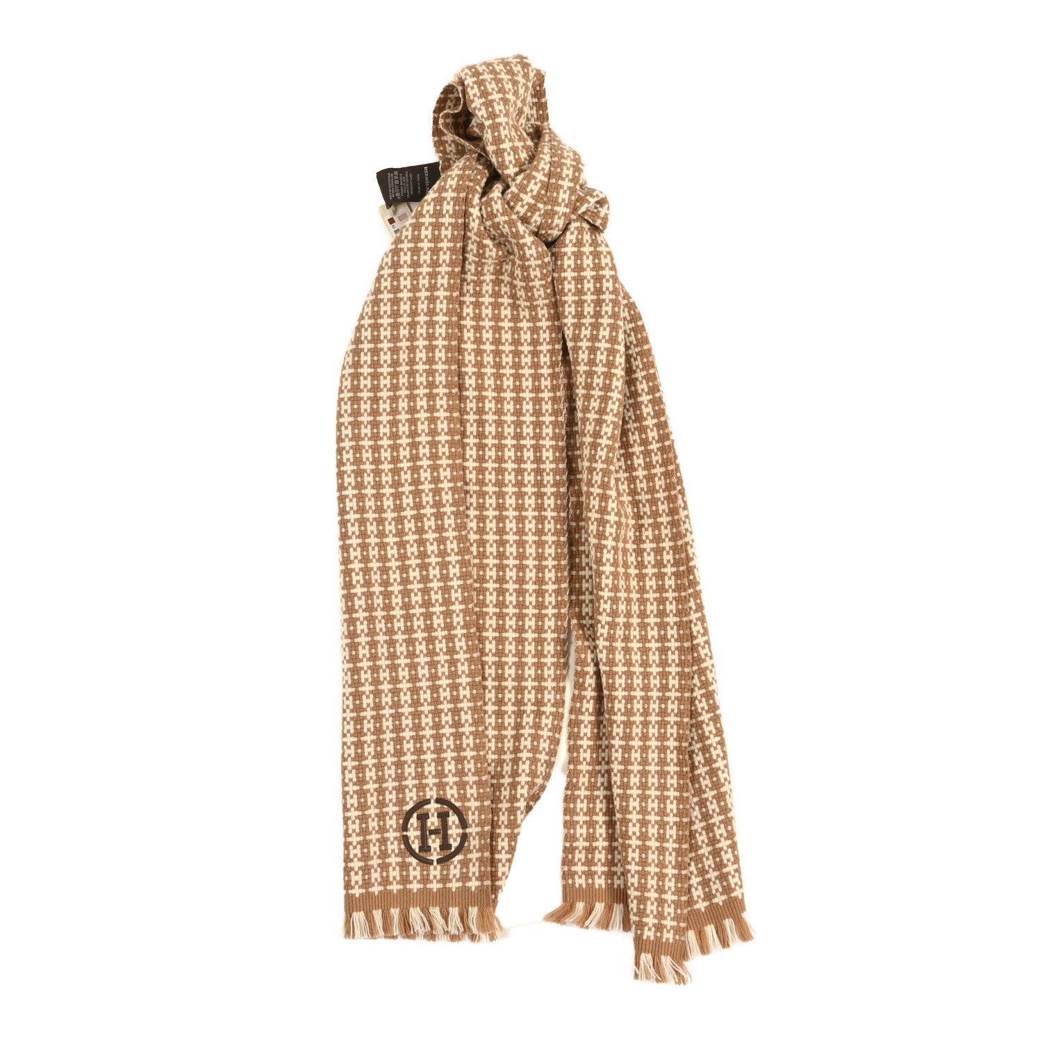 Hermes Cashmere Graphique H Muffler Camel White 1 of 4
