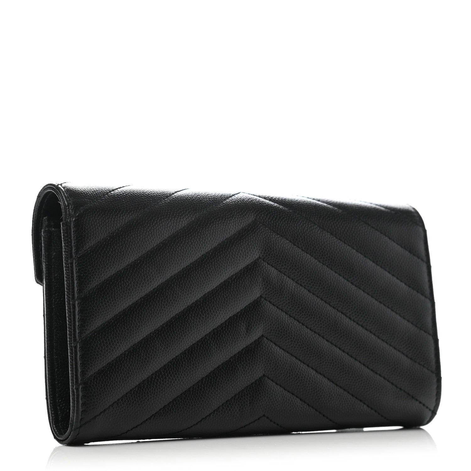 Saint Laurent Grain De Poudre Matelasse Chevron Monogram Flap Wallet Black 3 of 7