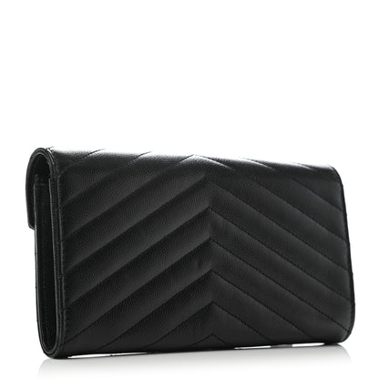 Saint Laurent Grain De Poudre Matelasse Chevron Monogram Flap Wallet Black 3 of 7