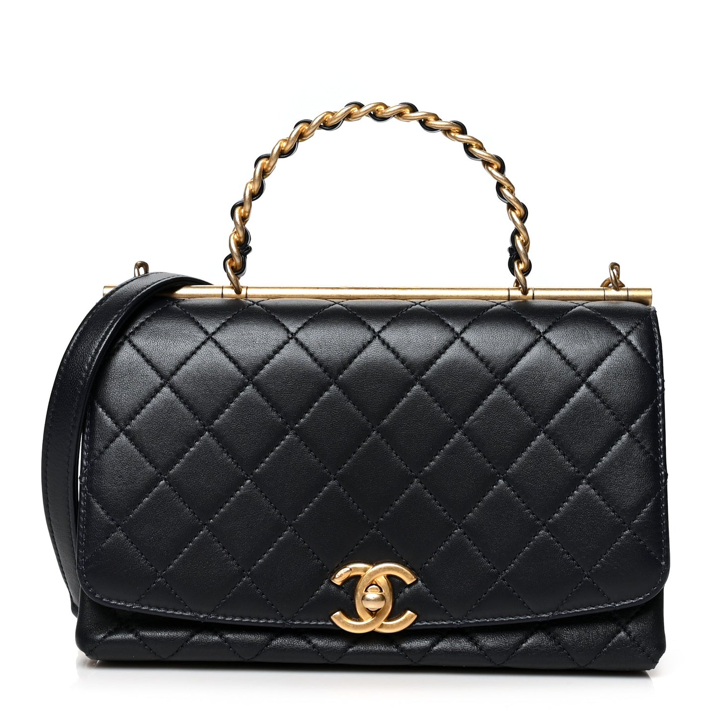 Lambskin Quilted La Parisienne Top Handle Flap Dark Blue