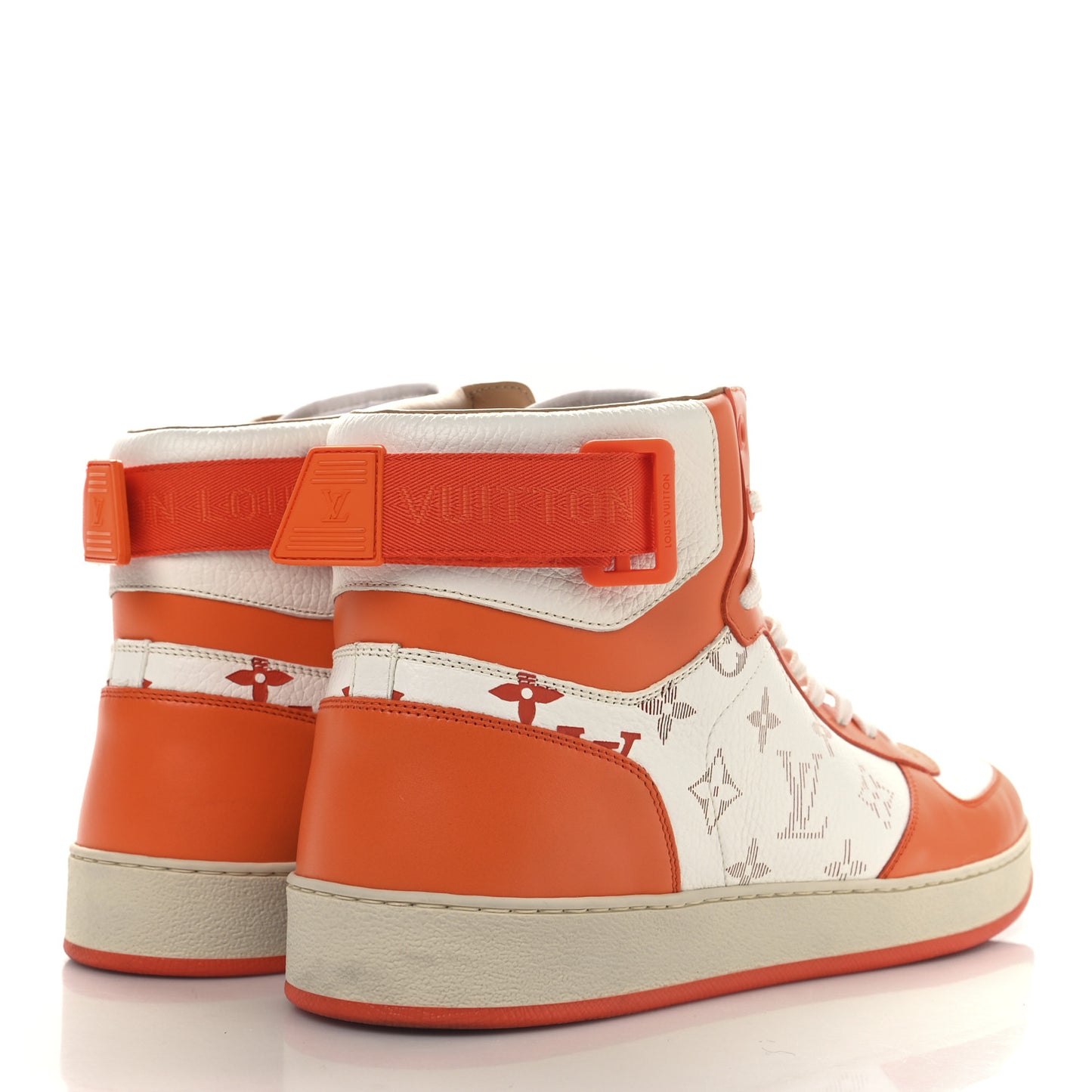 Calfskin Monogram Rivoli High Top Sneakers 10 Orange