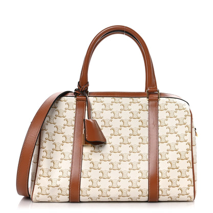 Celine Triomphe Canvas Calfskin Boston Bag White 1 of 10