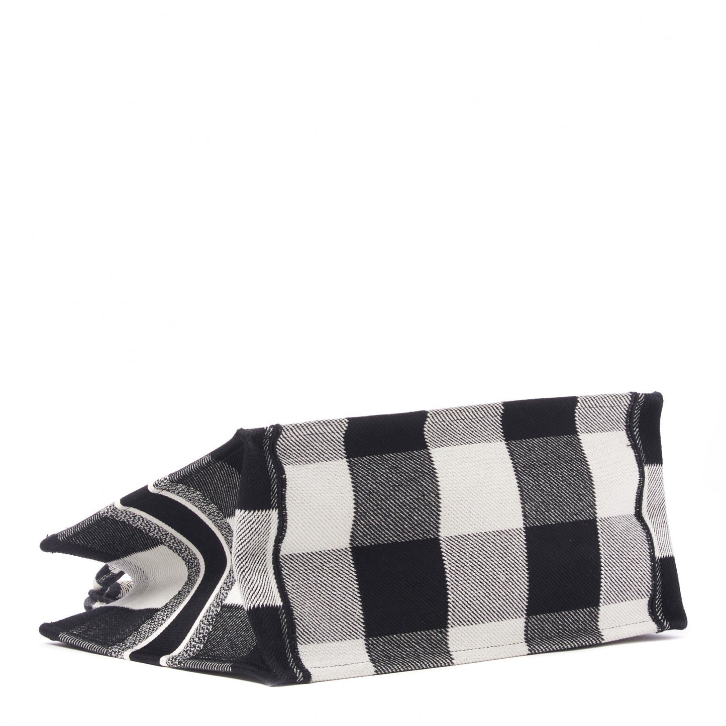 Canvas Embroidered Medium Checkered Book Tote Black White
