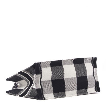 Christian Dior Canvas Embroidered Medium Checkered Book Tote Black White 3 of 8