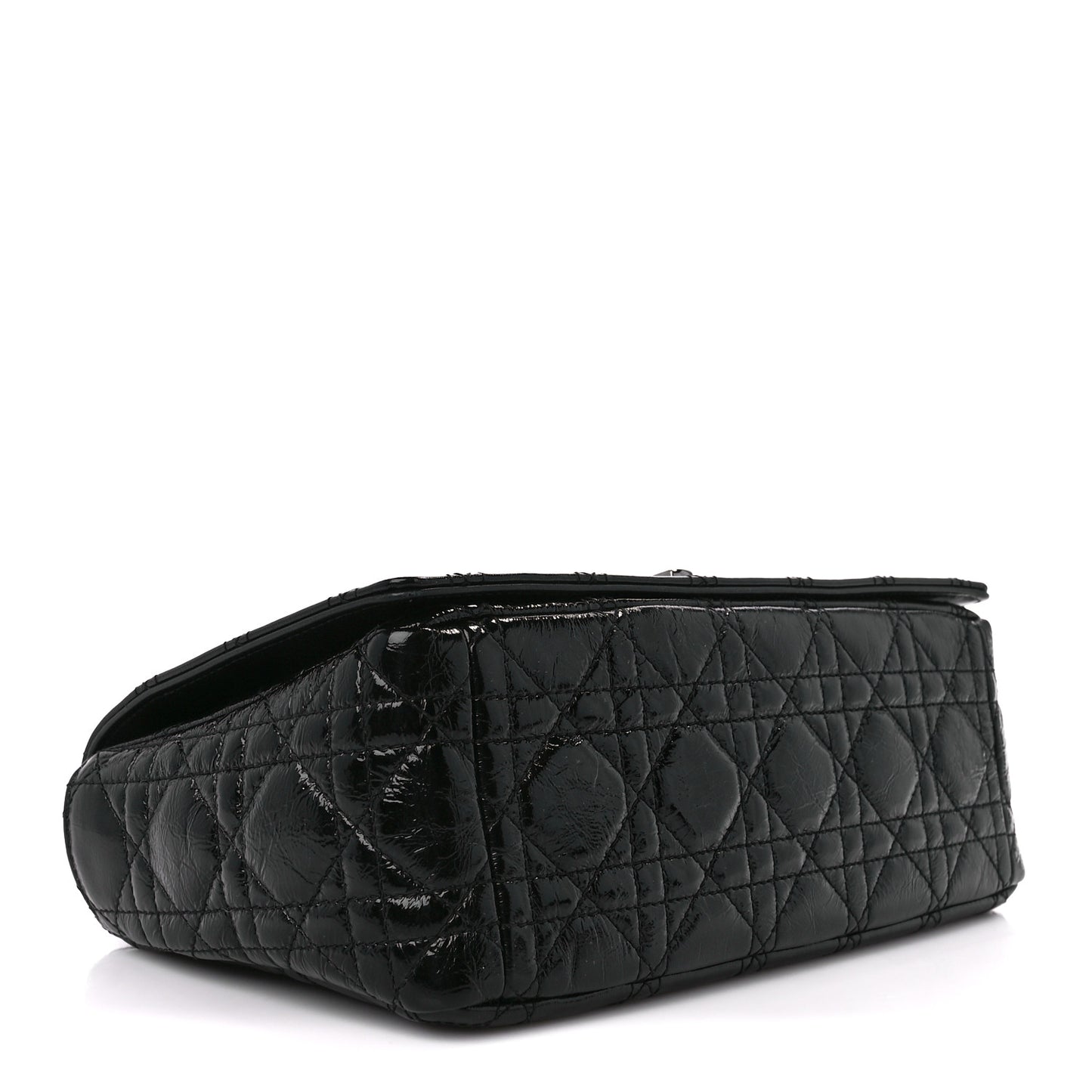 Crinkled Patent Lambskin Cannage Medium Caro Bag Black