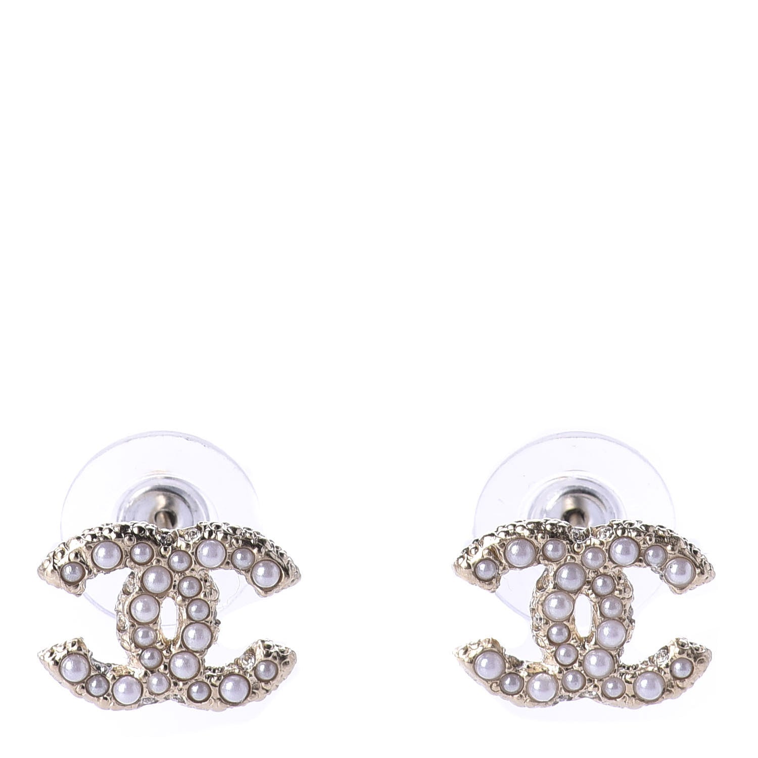 Chanel Metal Graduated Pearl Crystal CC Earrings Light Gold 1 of 5