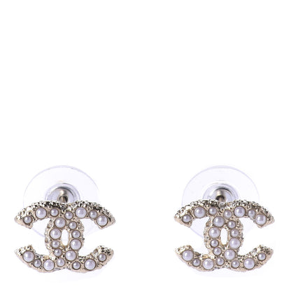 Chanel Metal Graduated Pearl Crystal CC Earrings Light Gold 1 of 5