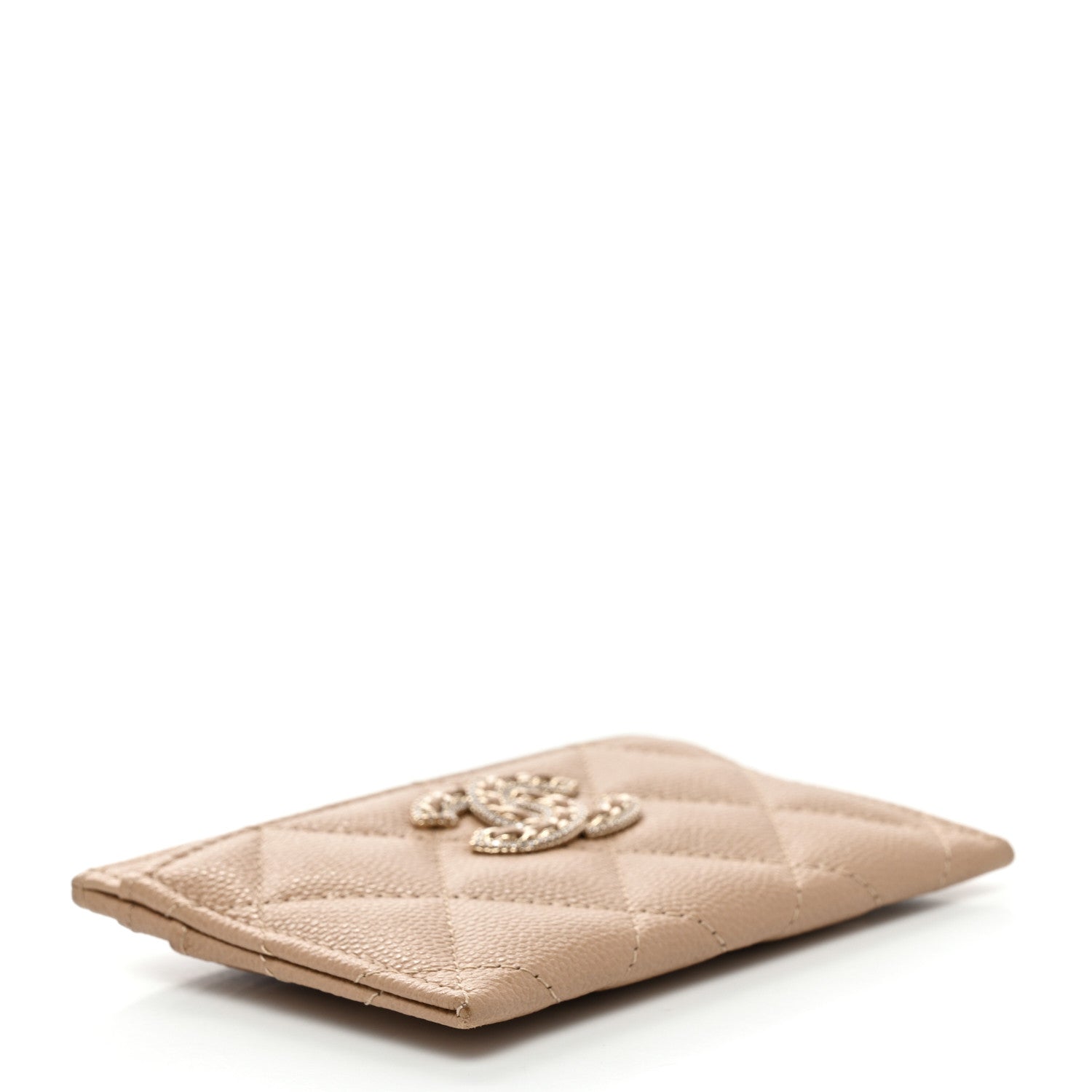 Chanel Caviar Quilted Crystal Card Holder Beige 4 of 9