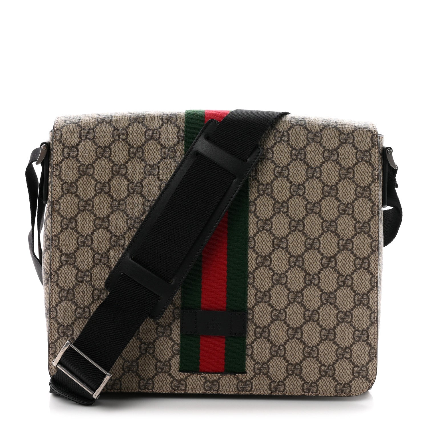 Gucci GG Supreme Monogram Web Flap Messenger Bag Black 1 of 10