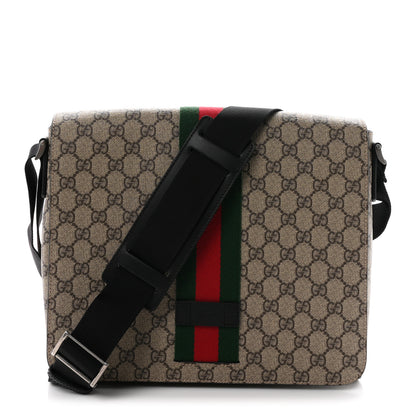 Gucci GG Supreme Monogram Web Flap Messenger Bag Black 1 of 10