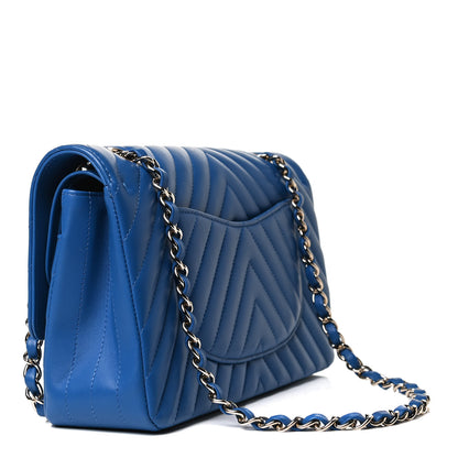 Chanel Lambskin Chevron Quilted Medium Double Flap Blue 2 of 14