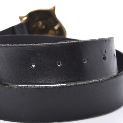 Gucci Calfskin Brass Feline Buckle Belt 85 34 Black 3 of 5
