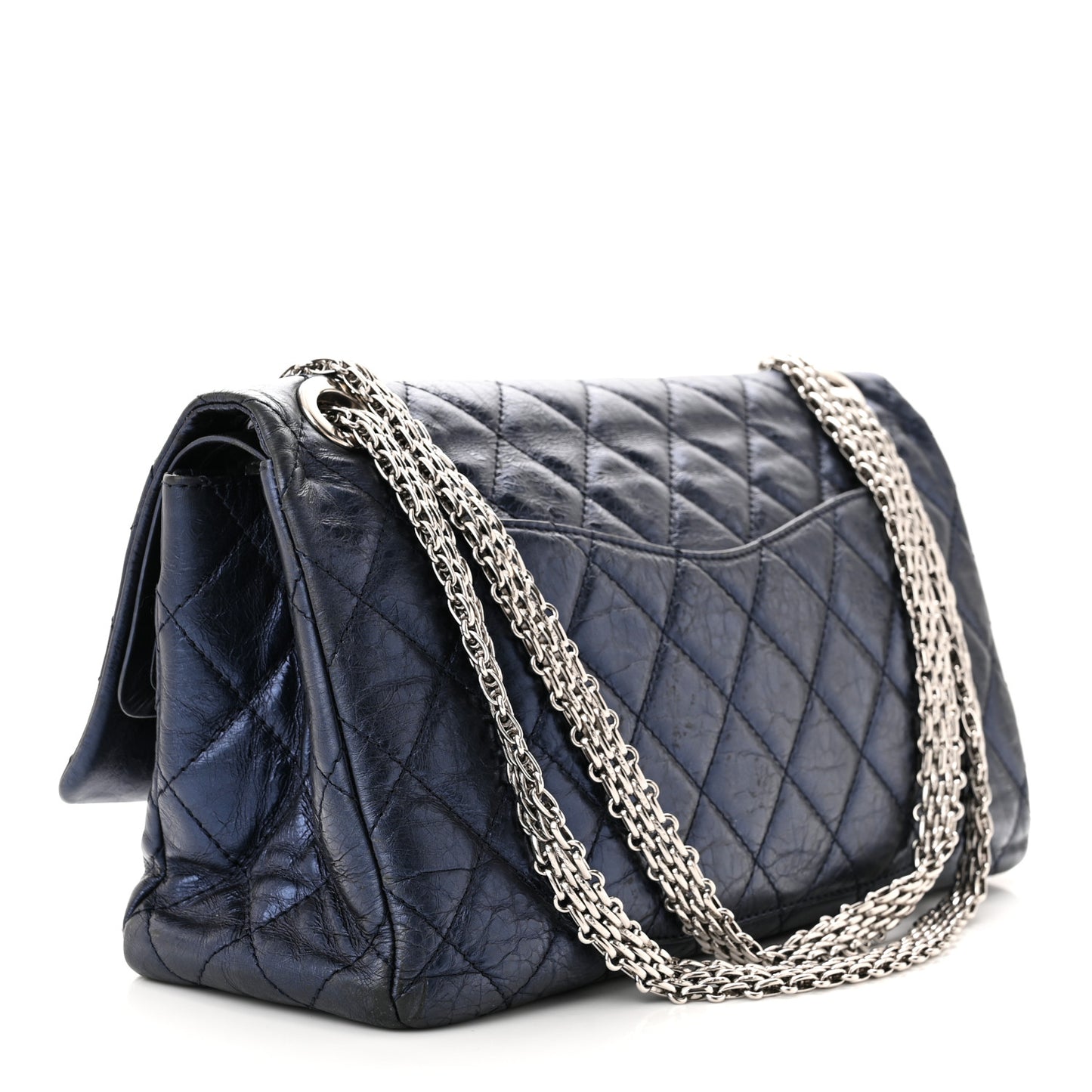 Metallic Aged Calfskin Quilted 2.55 Reissue 228 Flap Blue