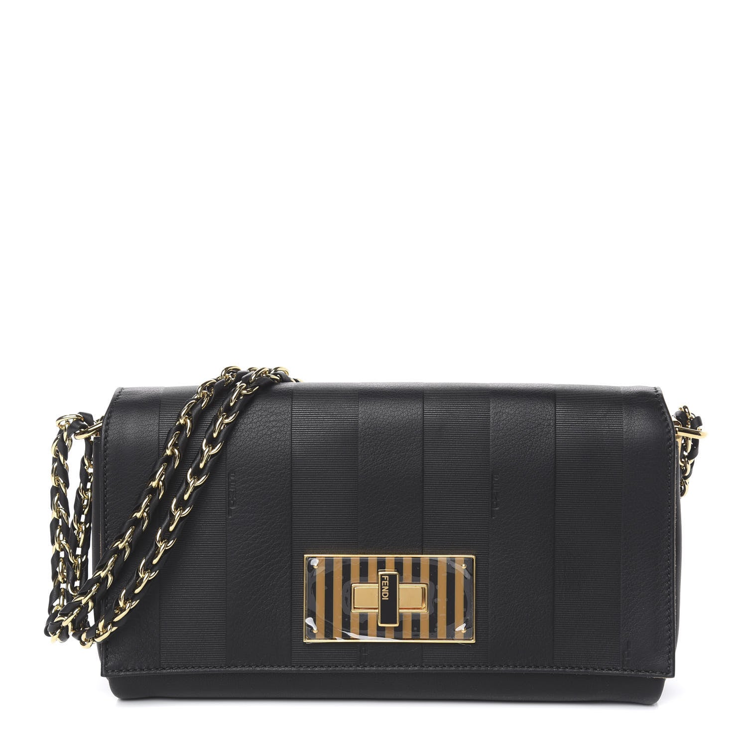 Fendi Calfskin Paris Pequin Small Shoulder Bag Black 1 of 10