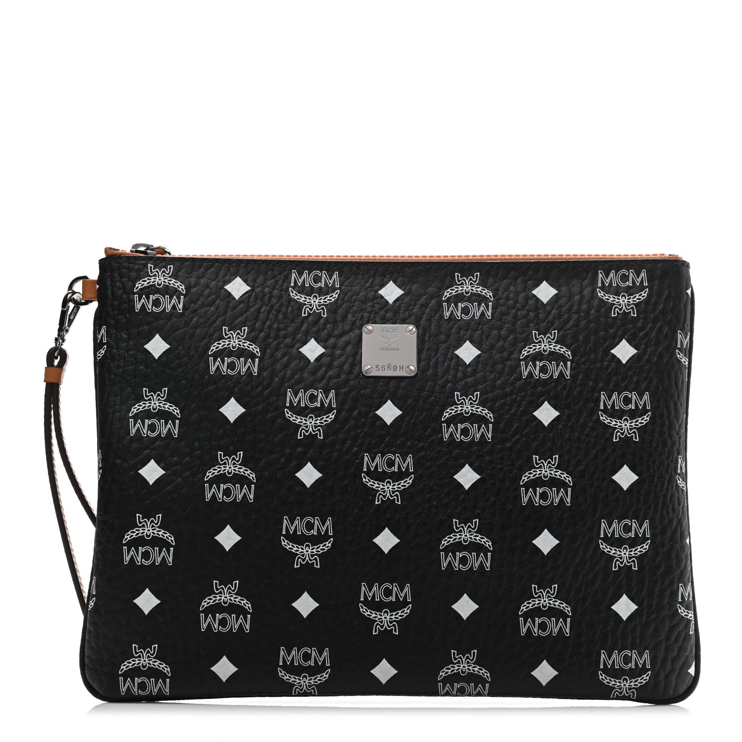 MCM Visetos Medium Stark Wristlet Pouch Black Cognac 1 of 8