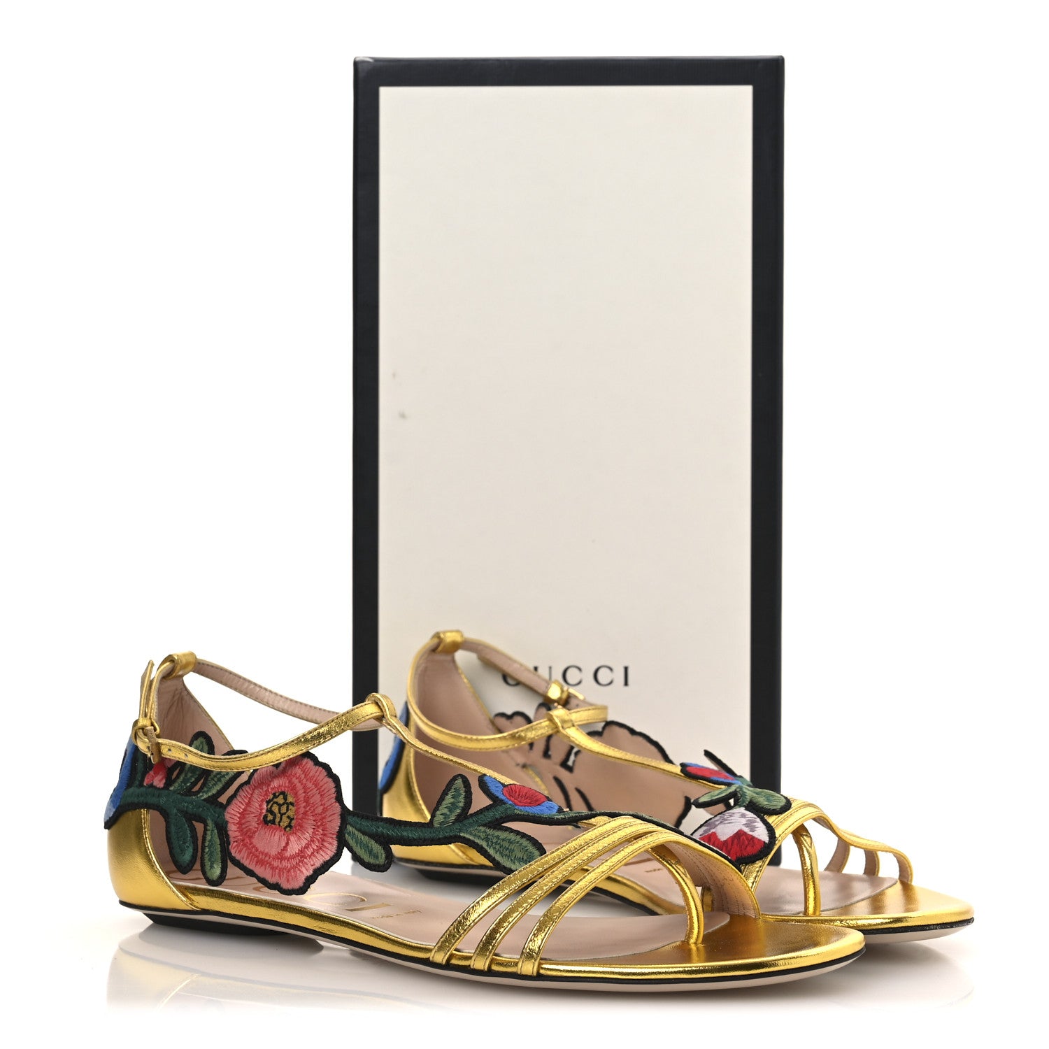 Gucci Metallic Nappa Ophelia T-Strap Flat Sandals 36 Gold 10 of 10