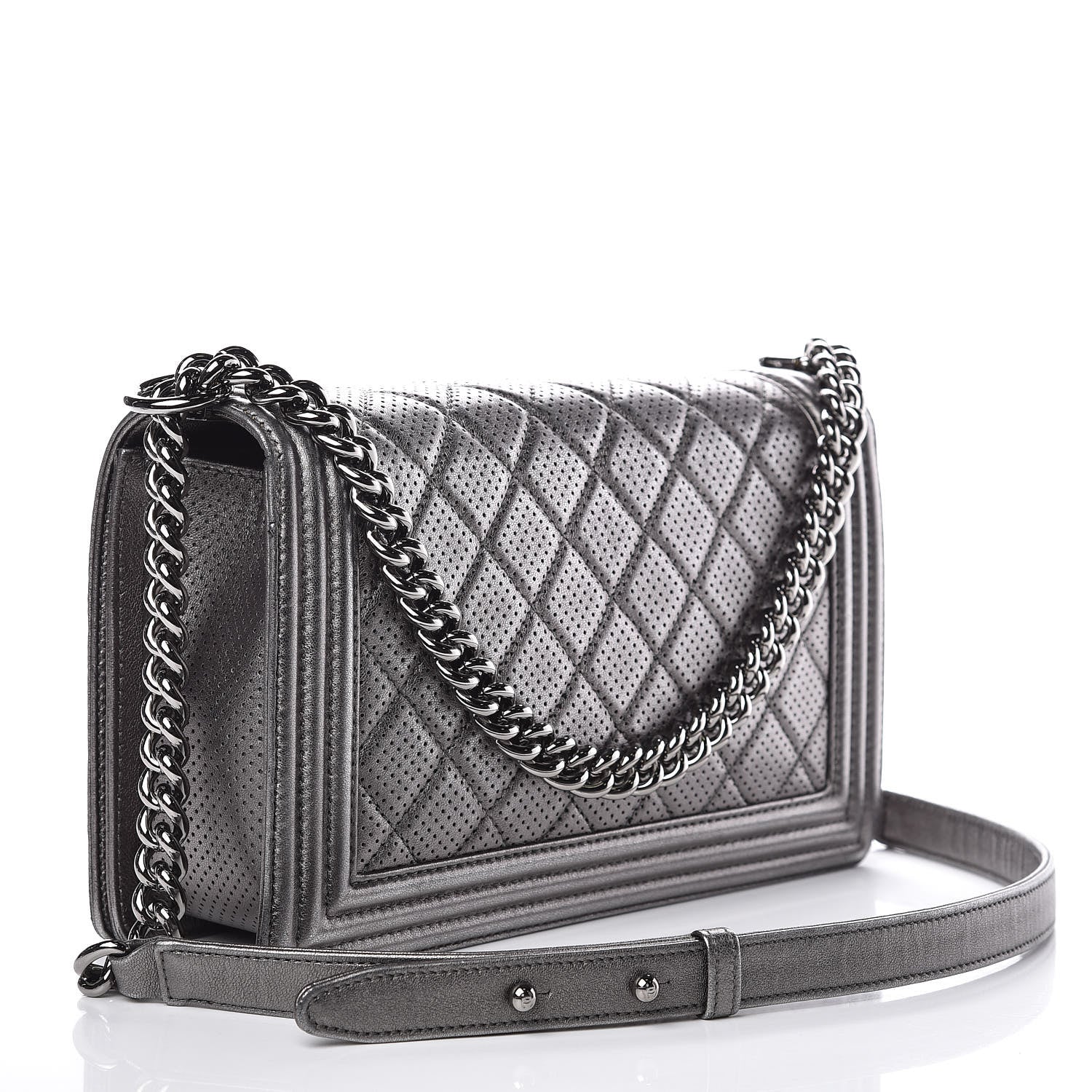 Chanel Metallic Lambskin Perforated New Medium Boy Flap Dark Silver 3 of 12
