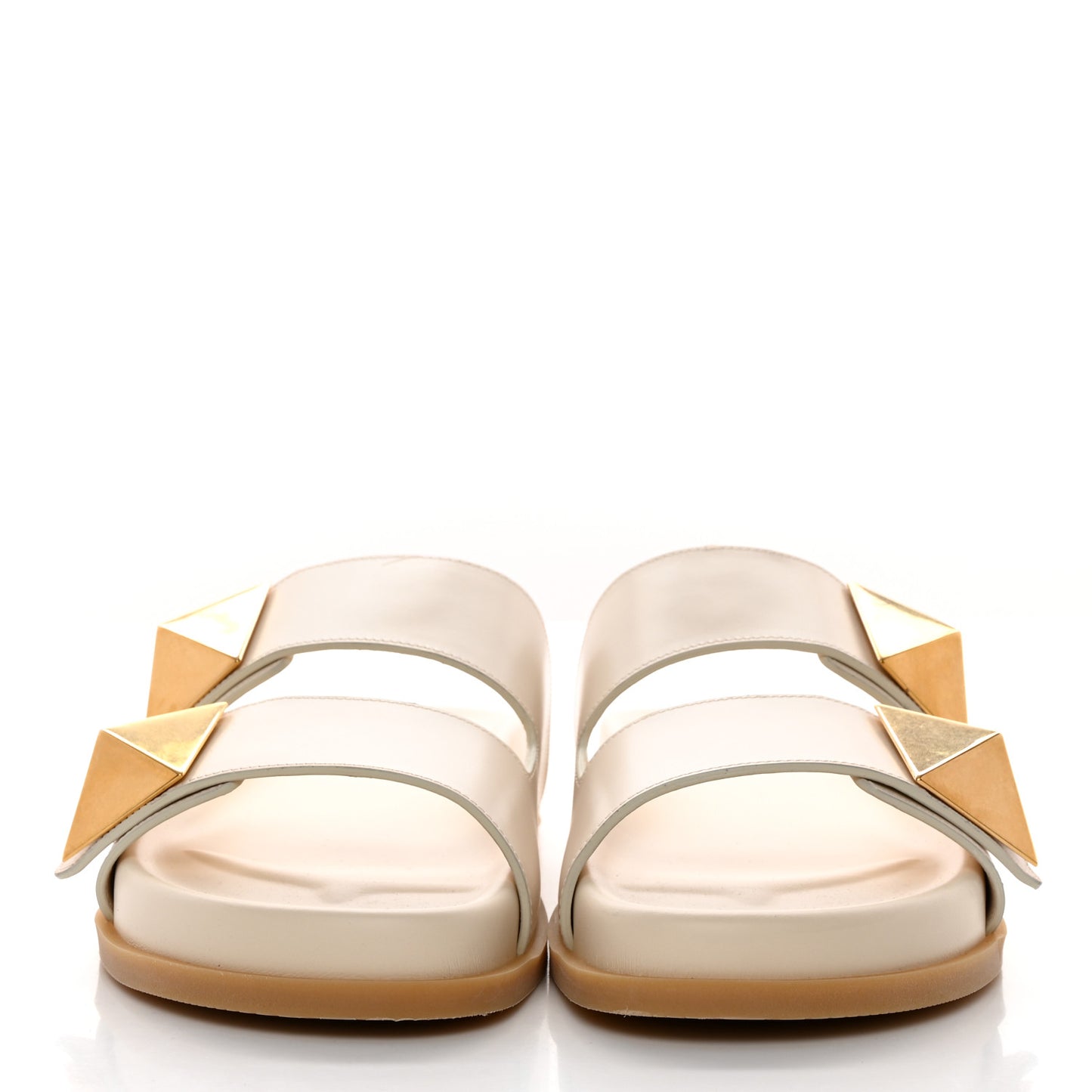 Calfskin Roman Stud Slide Sandals 40 Light Ivory
