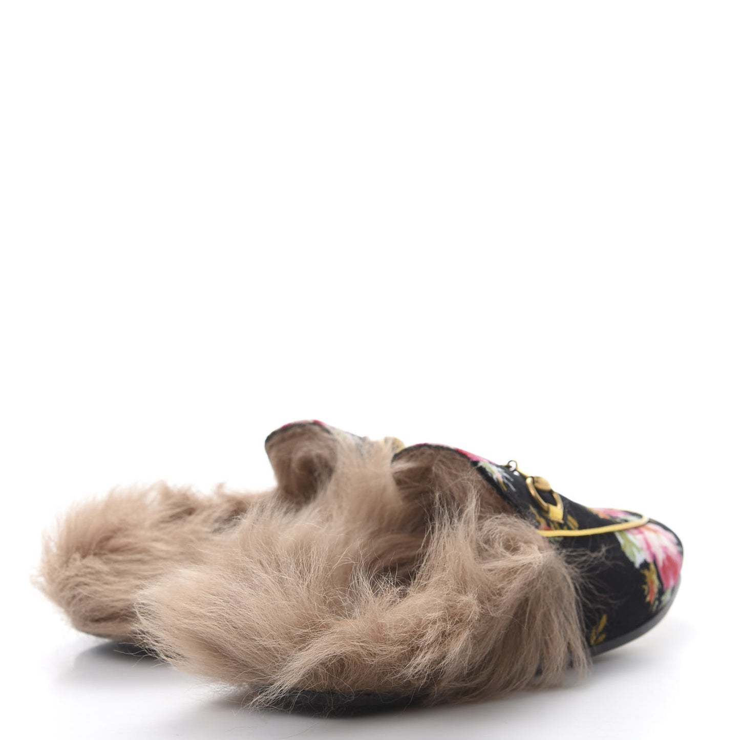 Velvet Fur Floral Womens Princetown Slippers 37 Black