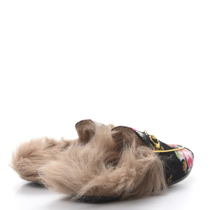 Gucci Velvet Fur Floral Womens Princetown Slippers 37 Black 4 of 8