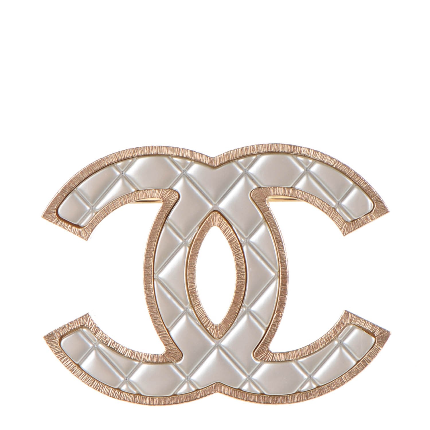 Chanel Metal Quilted CC Brooch Silver Gold 1 of 4