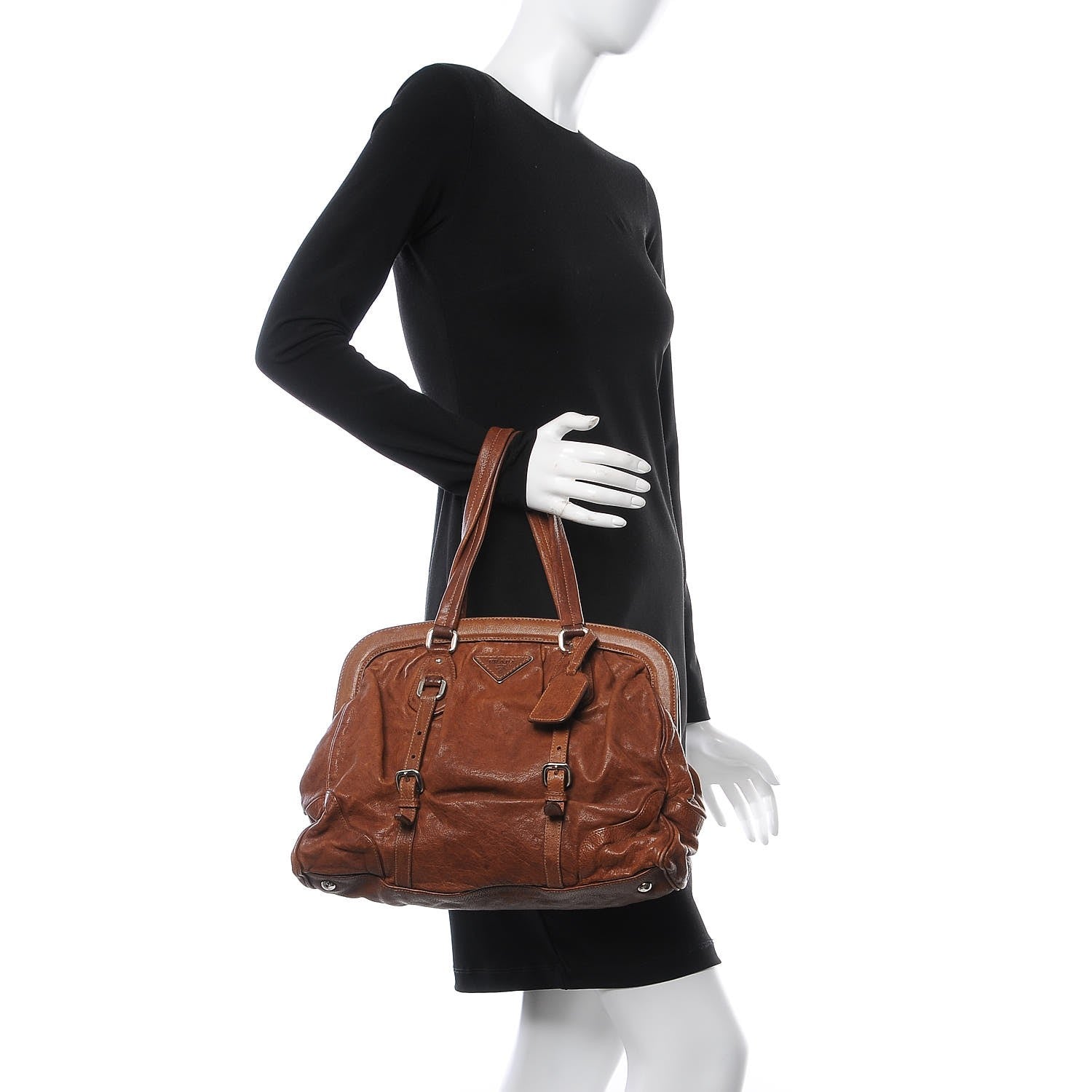 Prada Washed Buffalo Leather Frame Bag Cocoa 2 of 14