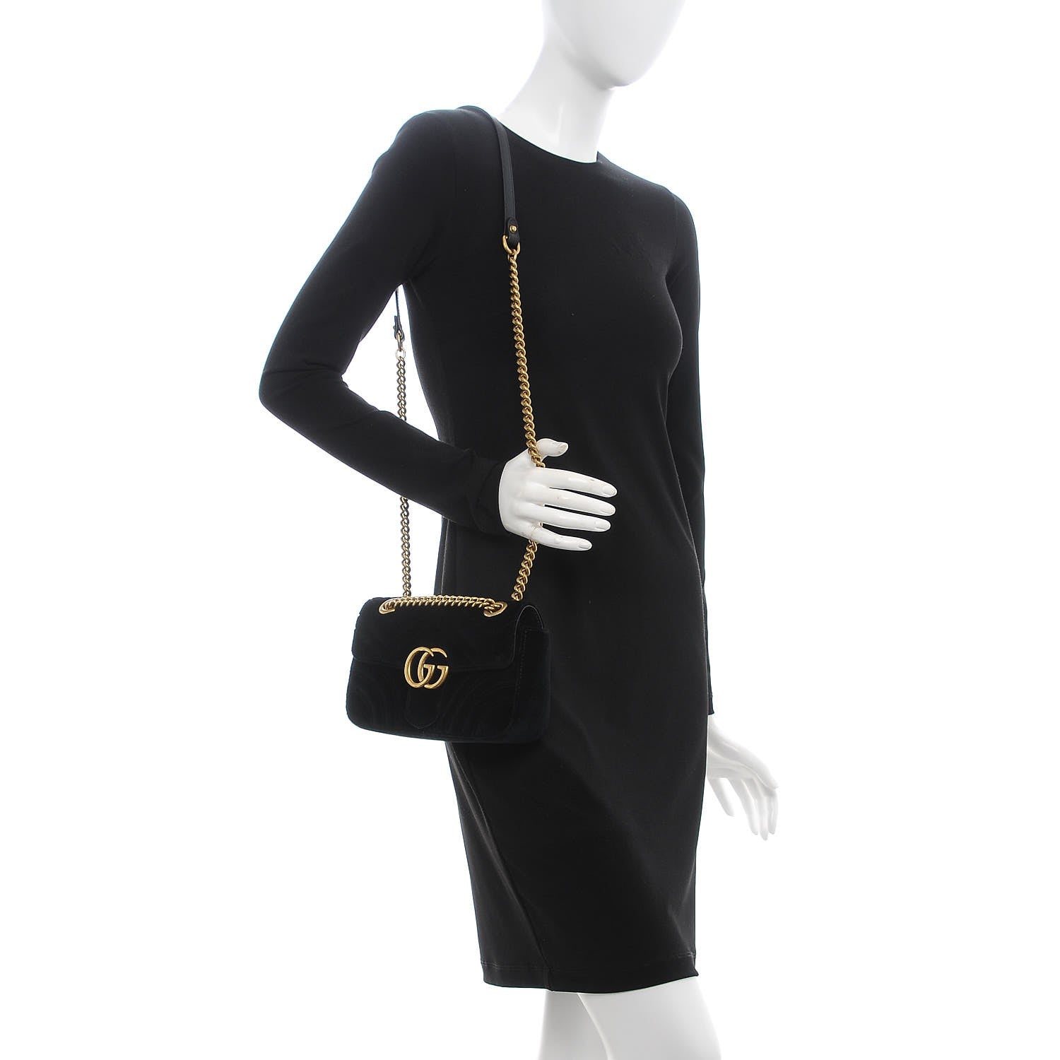 Gucci Velvet Matelasse Mini GG Marmont Shoulder Bag Black 2 of 7