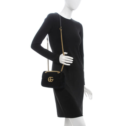 Gucci Velvet Matelasse Mini GG Marmont Shoulder Bag Black 2 of 7