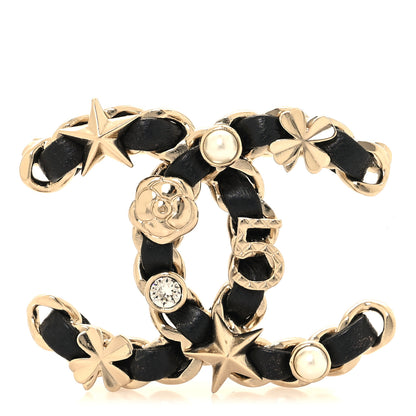 Chanel Lambskin Pearl Strass Sergeant Chanel Brooch Black Gold 1 of 4