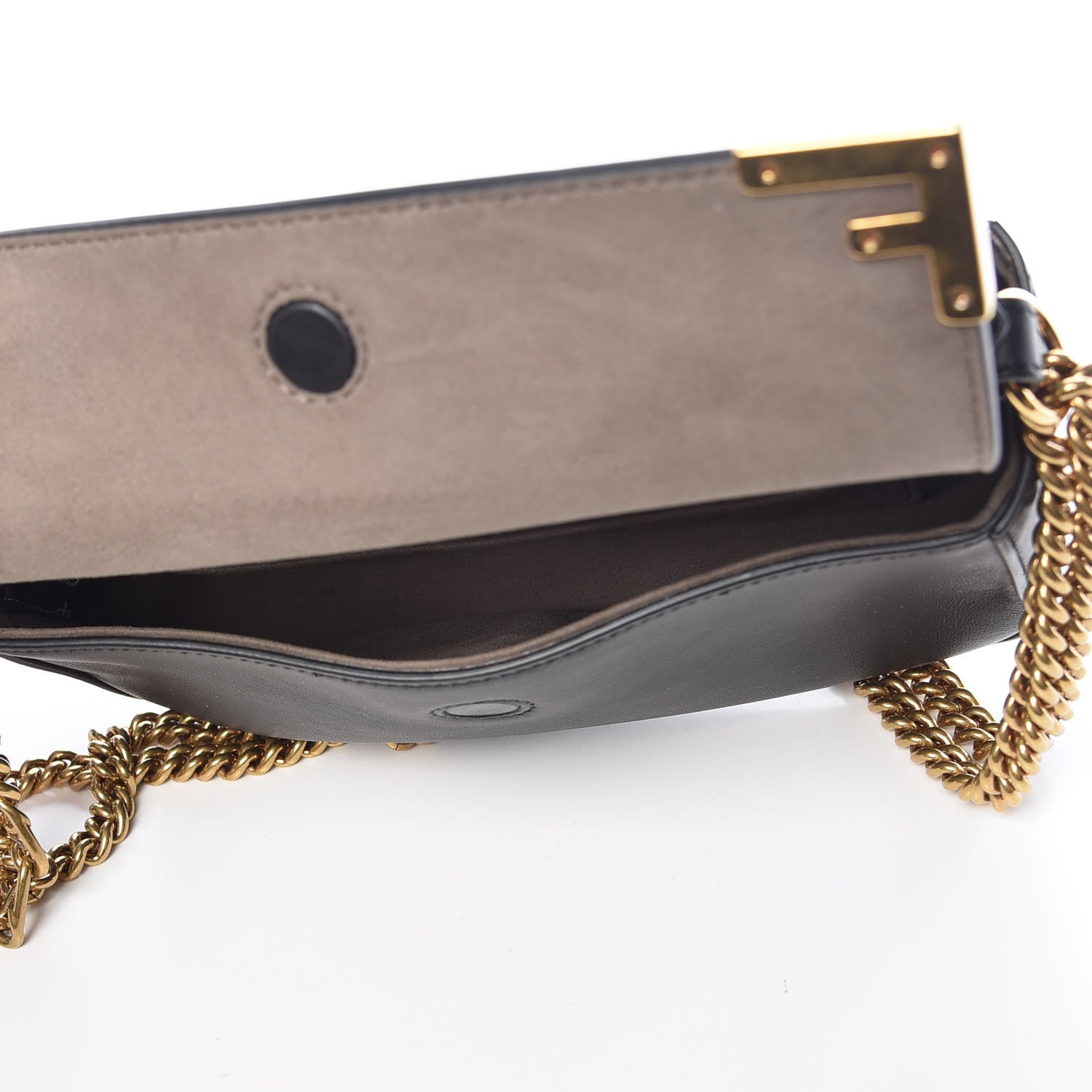 Fendi Vitello Grace Glazed Fabric FF 1974 Double F Shoulder Bag Black Mogano Panna 8 of 10
