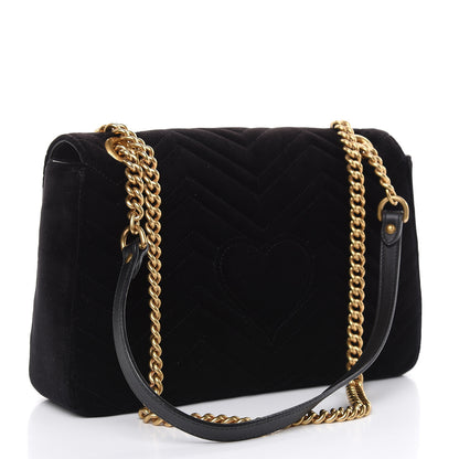 Gucci Velvet Matelasse Medium GG Marmont Shoulder Bag Black 3 of 11