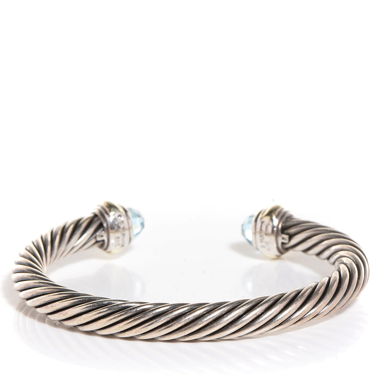 Sterling Silver 14K Yellow Gold Blue Topaz 7mm Cable Classics Cuff