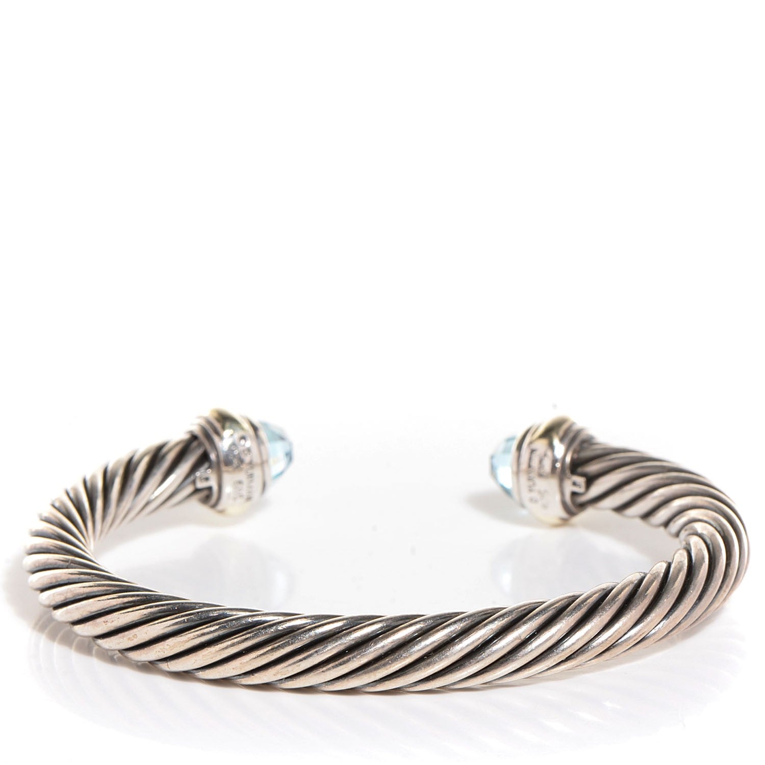 David Yurman Sterling Silver 14K Yellow Gold Blue Topaz 7mm Cable Classics Cuff 3 of 6