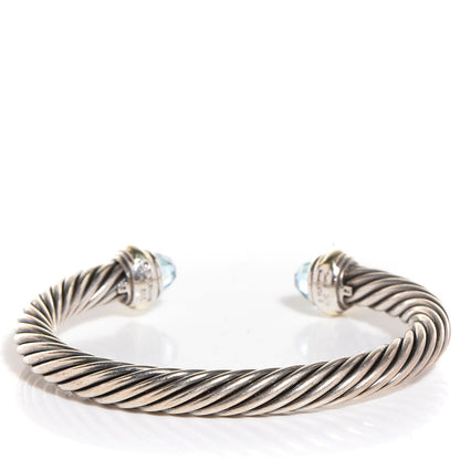 David Yurman Sterling Silver 14K Yellow Gold Blue Topaz 7mm Cable Classics Cuff 3 of 6