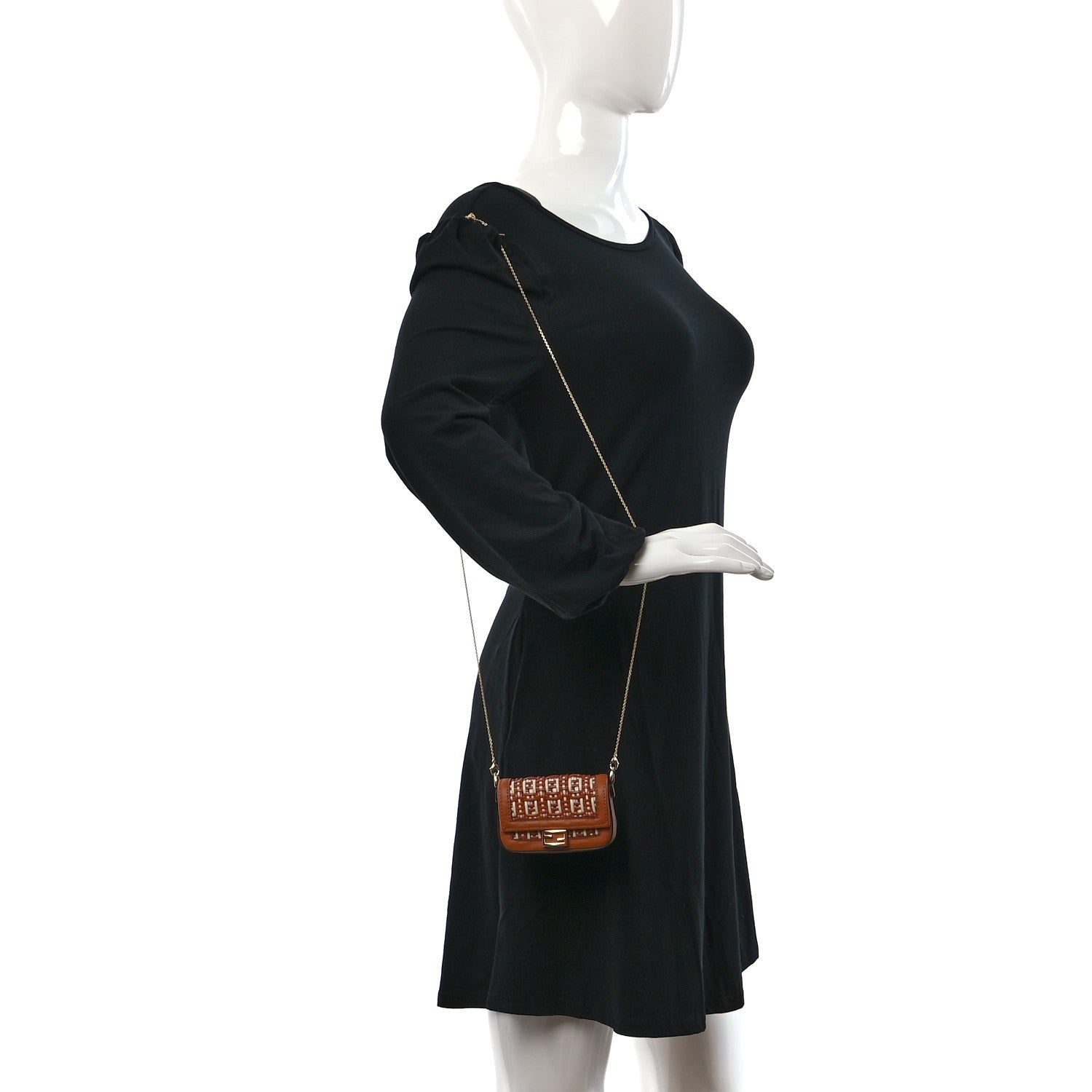 Fendi Nappa Vitello Grace Micro FF Intreccio Nano Baguette Charm Brandy Camelia 3 of 8